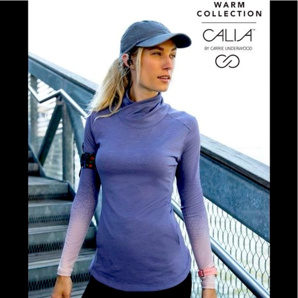 CALIA Oasis Ombre Mock Neck Long Sleeve Top, Size M